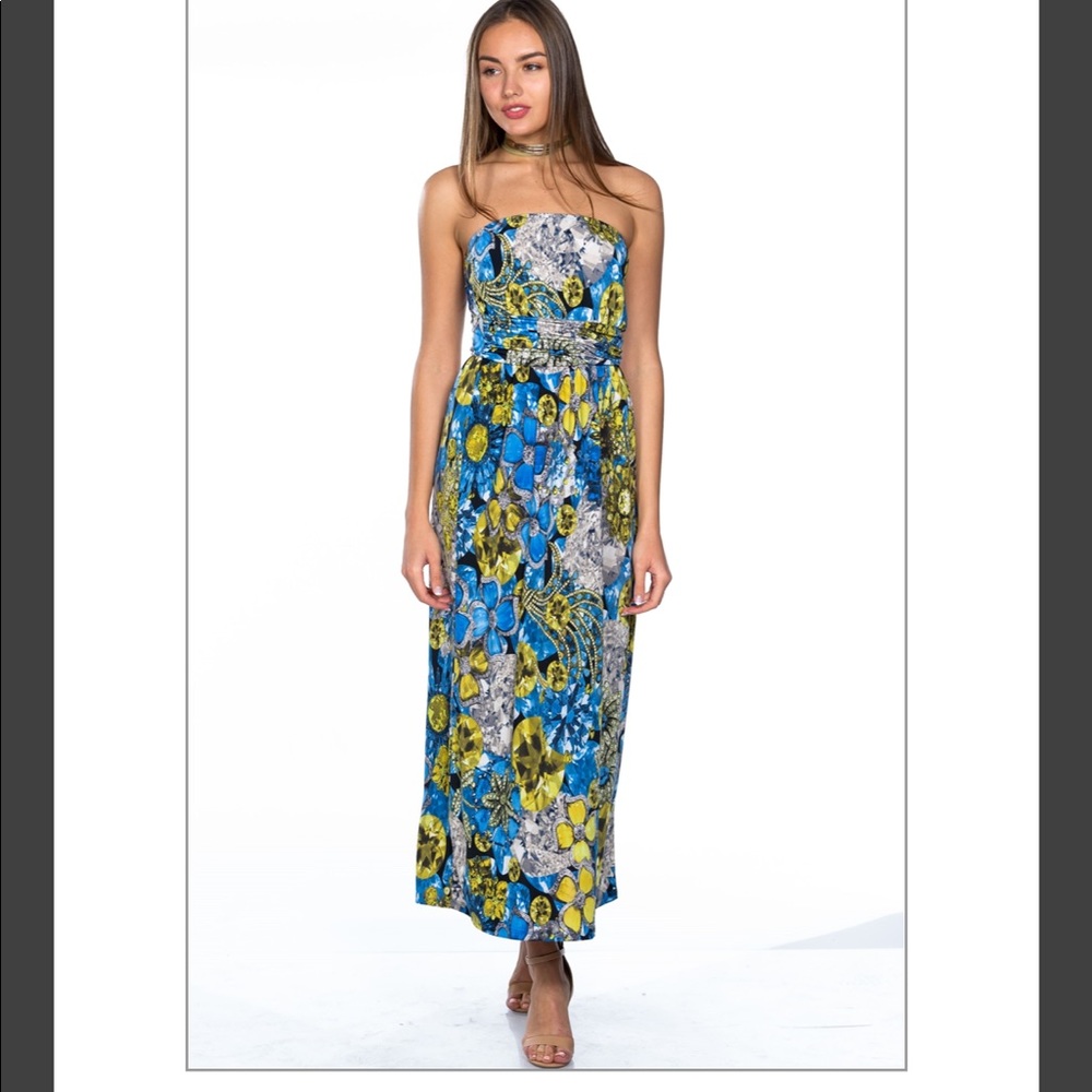 ☀️AVNI PRINTED YELLOW-BLUE DIAMOND MAXI DRESS 💎